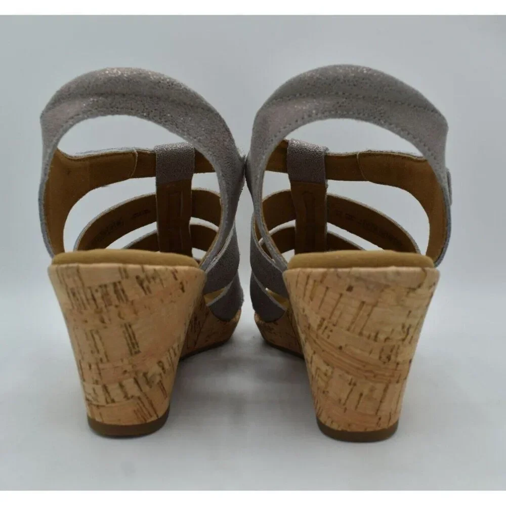 Rockport Womens Size 8 Briah New‎ Gladiator Metallic Leather Wedge Sandals Shoes